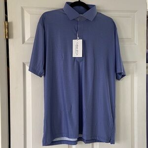 NWT Collars & Co. Featherweight Flex Polo Easton Blue Striped Shirt Relaxed L